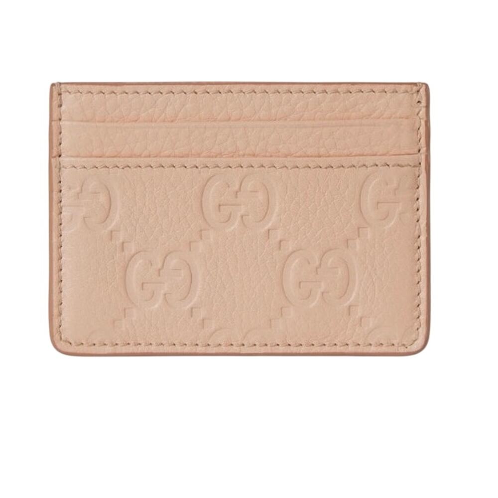 Gucci GG debossed leather card holder Rose Dust NWB